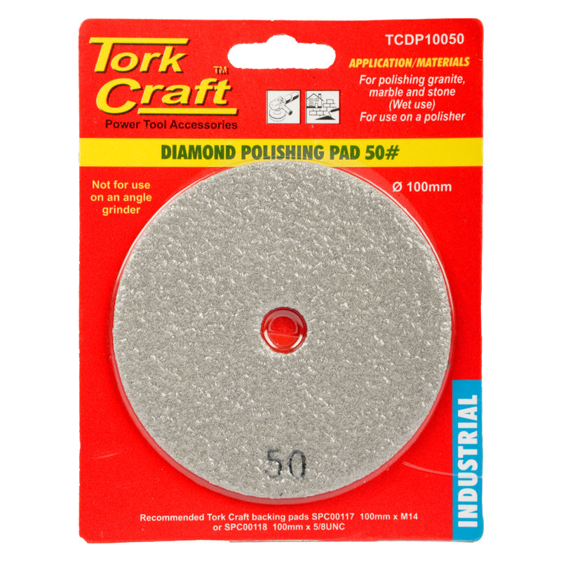 Tork Craft - 100mm Diamond Wet Polishing Pad 50 Grit Grey