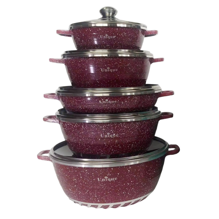 Unique - 10 Piece Non stick Pot Set - Maroon