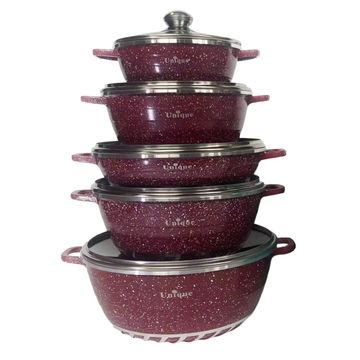Unique - 10 Piece Non stick Pot Set - Maroon