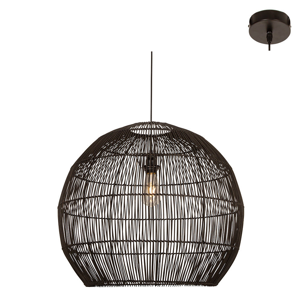 Erna 600 - Pendant - E27 1x60w - Black Woven Rattan