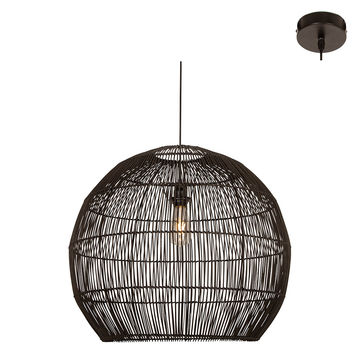 Erna 600 - Pendant - E27 1x60w - Black Woven Rattan