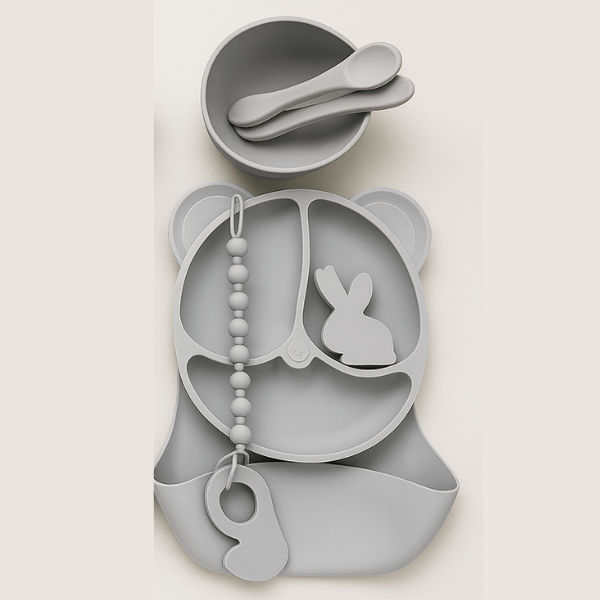 10 Piece Silicone Baby Feeding Set - Grey