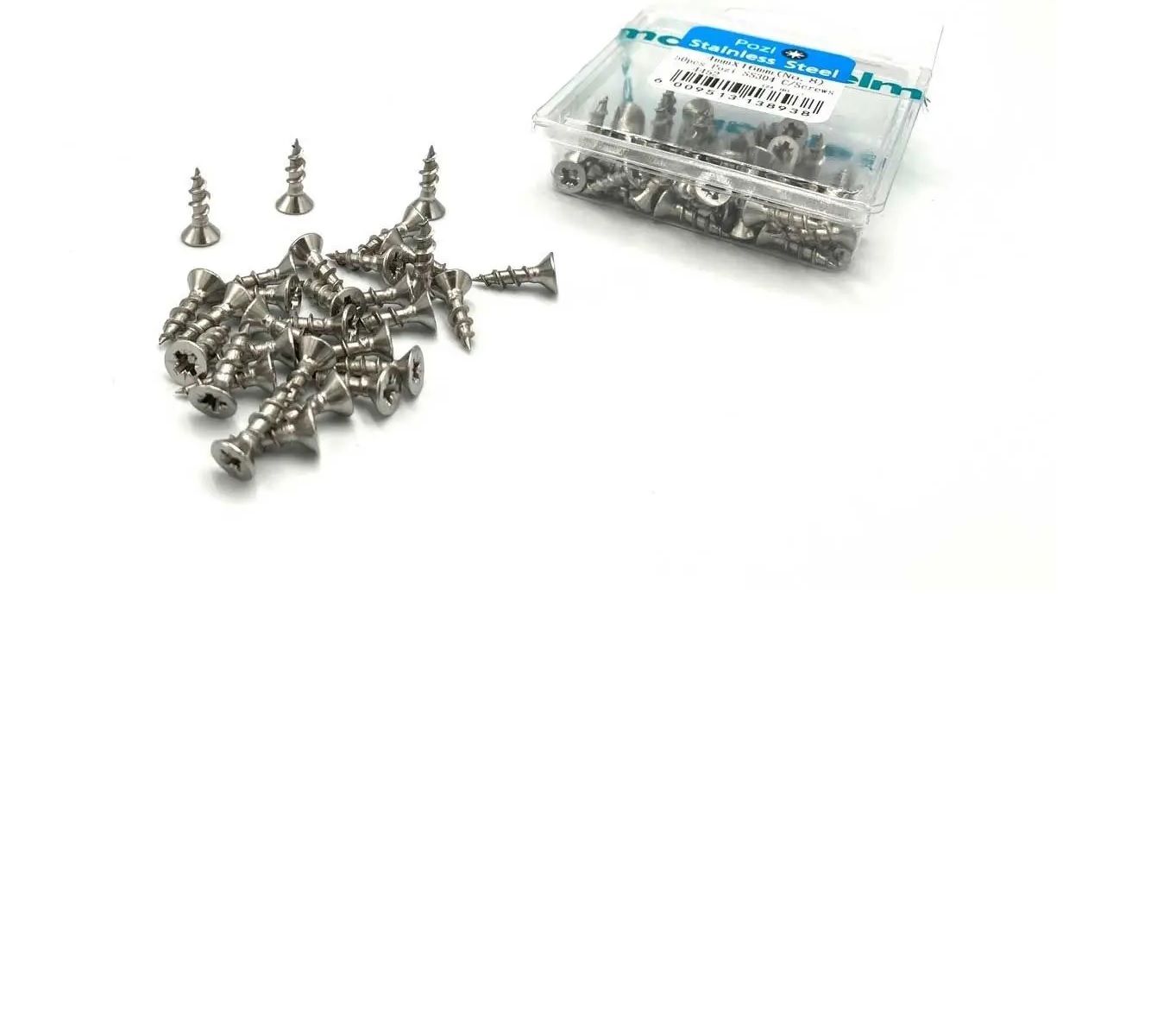 Chipboard Screws, Pozi, No.8, 4mm x 16mm, Stainless Steel, 50 Pieces (4 pack) BY WOODLY