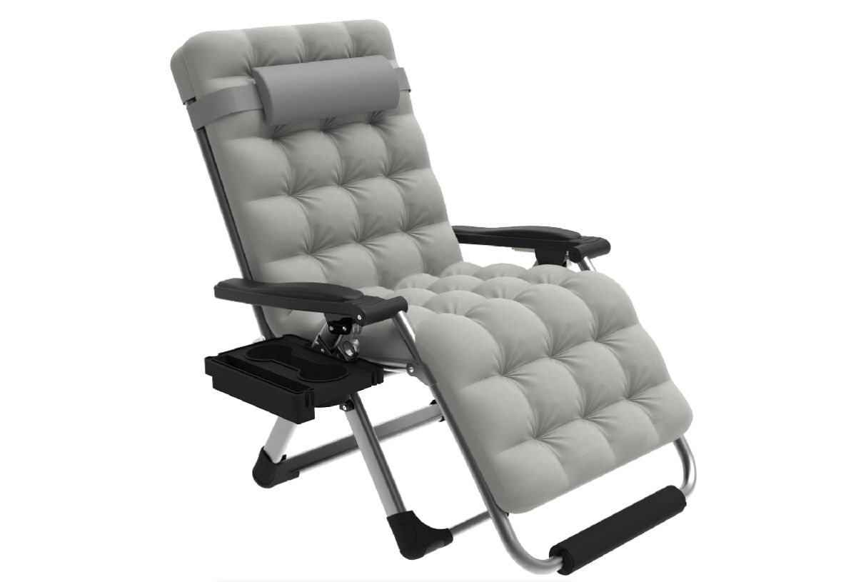 Adjustable Reclining Padded Lounge Chair with Armrest & Headrest - Grey