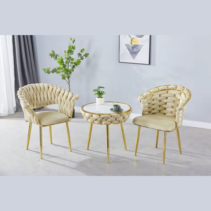 Modern Design Golden Metal Frame Velvet Fabric Dining Chair with Golden Legs,Set of 2