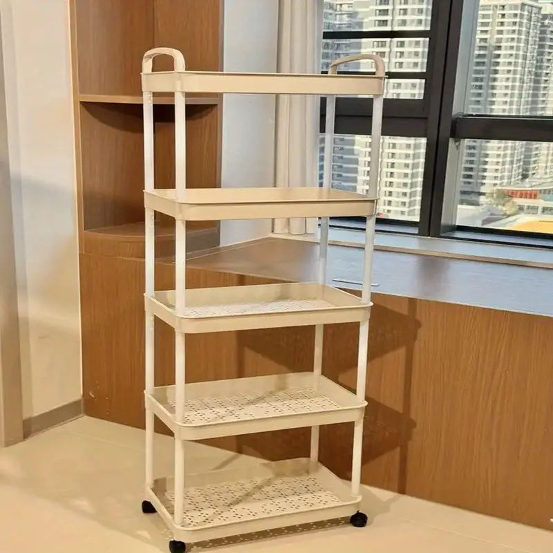 5-Tier Rolling Storage Cart with Wheels – Space-Saving Utility Trolley (WHITE)