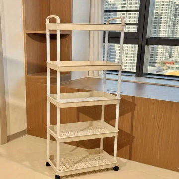 5-Tier Rolling Storage Cart with Wheels – Space-Saving Utility Trolley (WHITE)