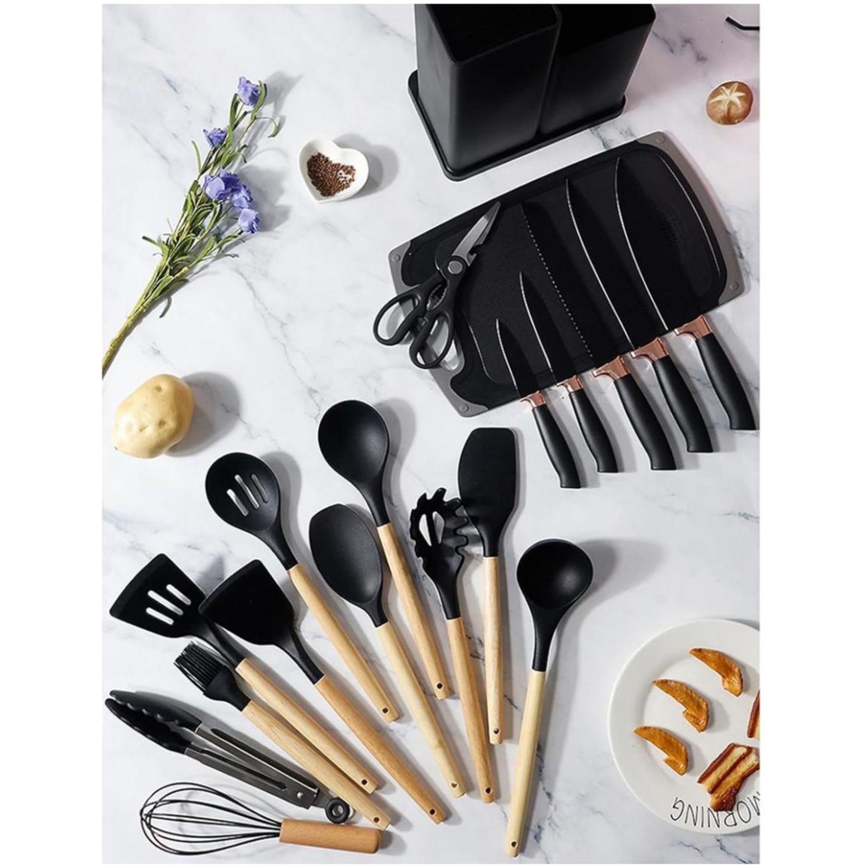 Madiega Furniture - 12 Piece Silicon Kitchenware Set - Black