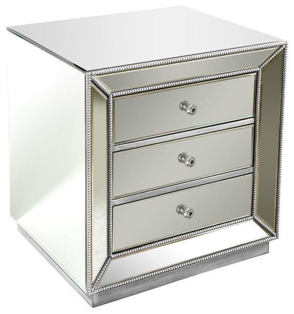 LBM FURN-Luxury Mirrored Glossy Bedside Table-Silver