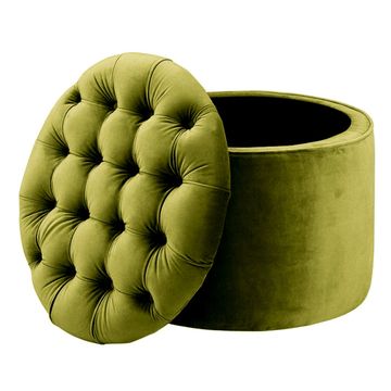 Baroque Tufted Lid Round Ottoman With Storage Mangrove