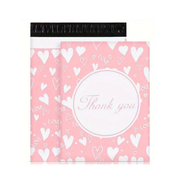 100  Pink White Heart  25x33cm Self-Adhesive Gift Bag Polymailers Packaging