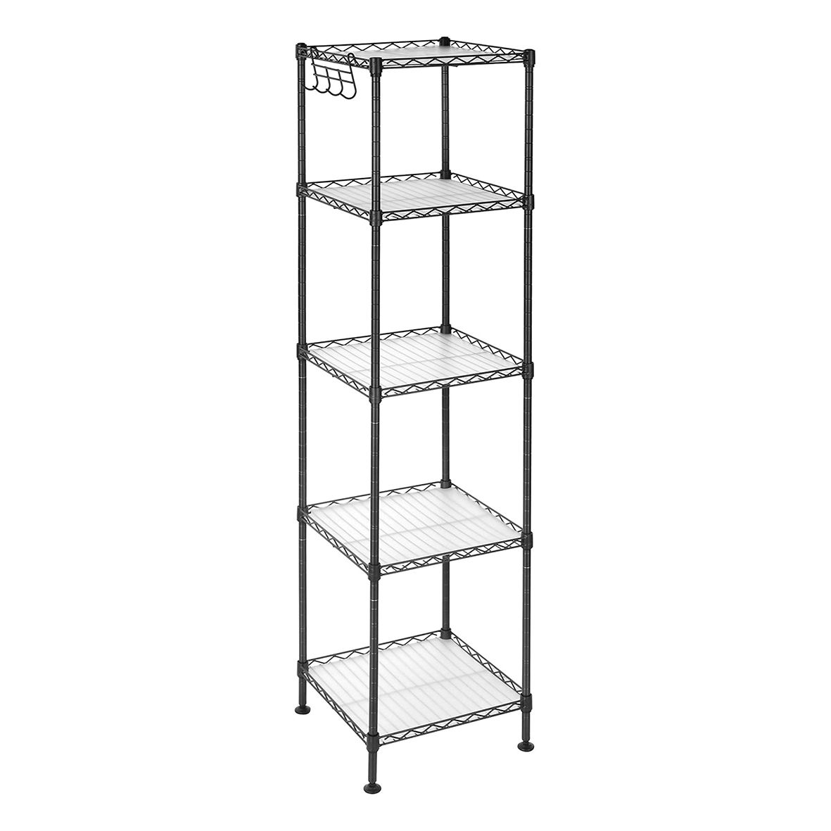 Compact Metal Storage Unit - 5 Shelves, Hooks, Adjustable Use