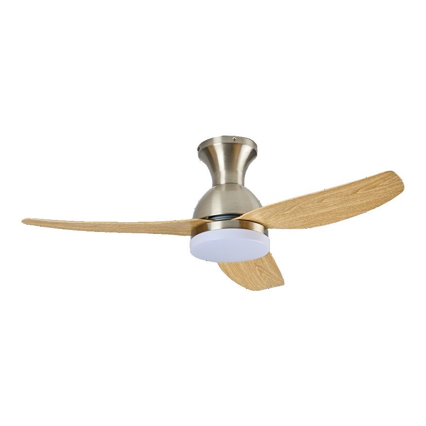 Satin Chrome Ceiling Fan with Light Wood Finish Blades