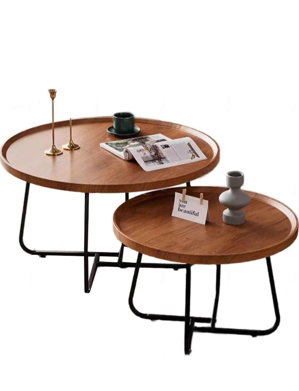 EFURN- Wooden Round Nesting Coffee Tables