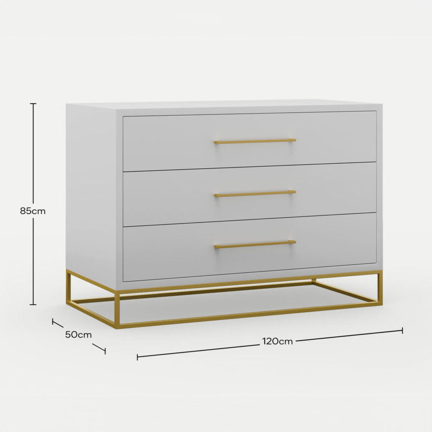 3 Drawer Server Lilo Satin Light Grey - Gold Frame