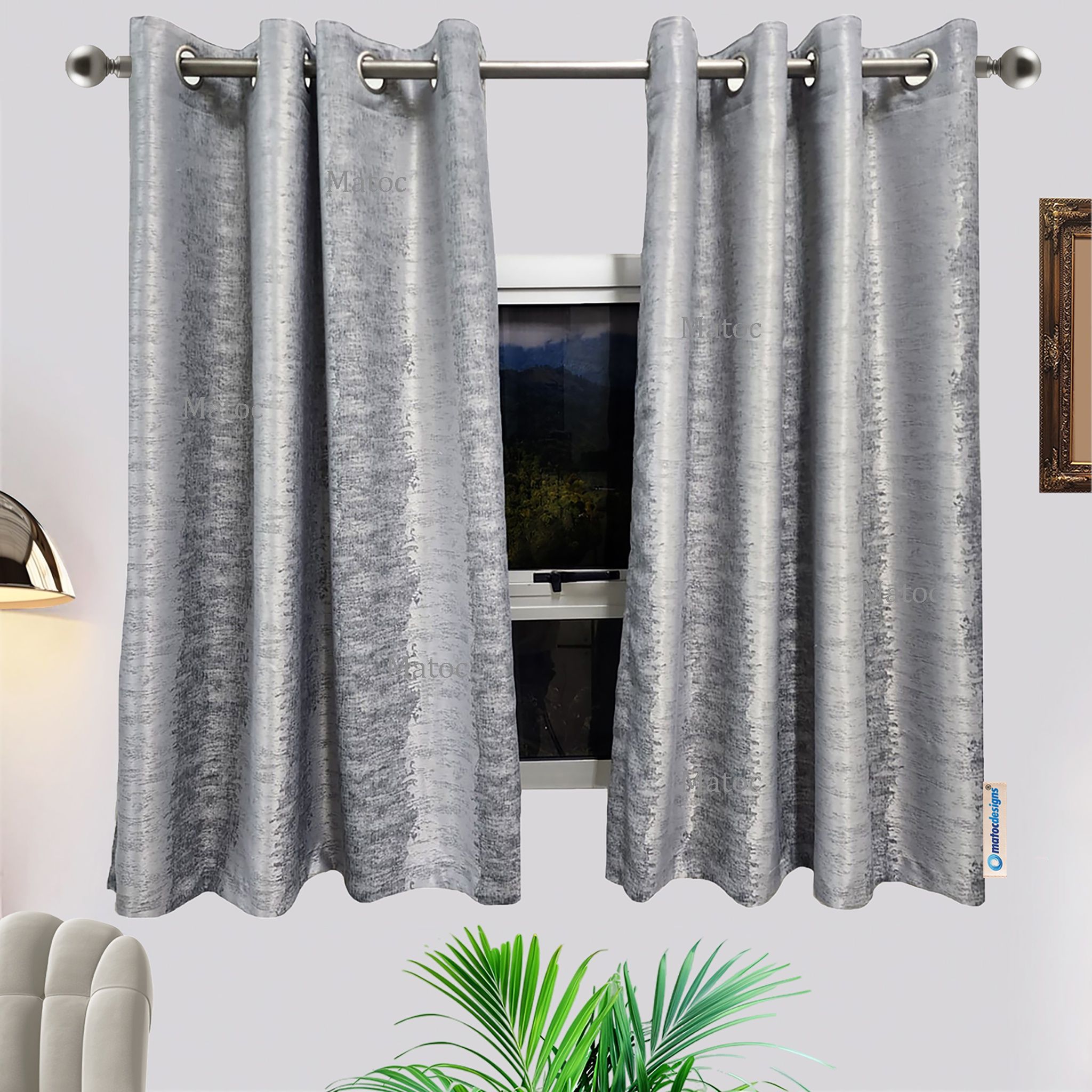 Matoc Designs Shorter Curtain - Abstract Striped Grey - Eyelet - 110cm W x 163cm H - Pack of 2