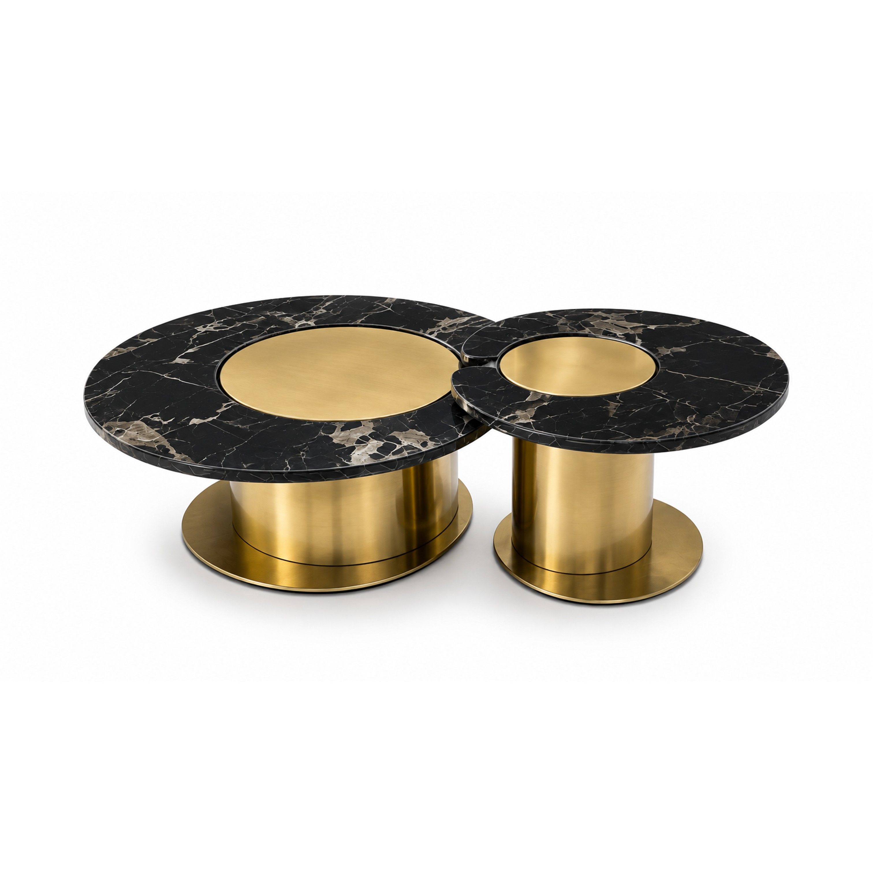 Madiega Furniture - Luxury Black Marble & Gold Nesting Coffee Table Set – Modern Round Pedestal Tables
