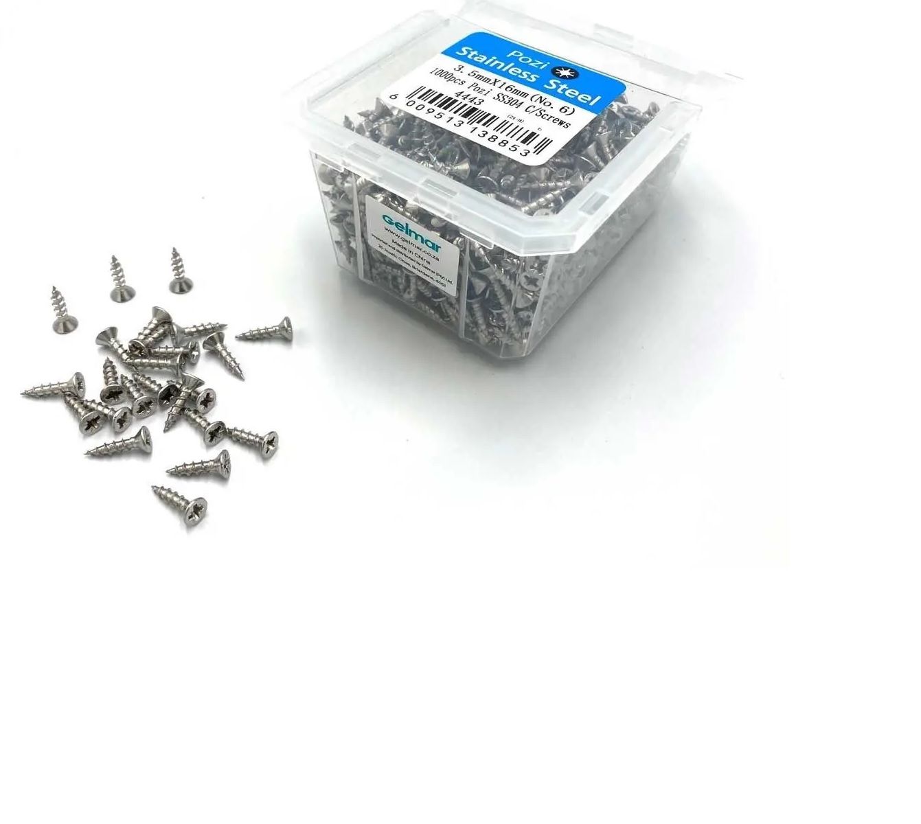 Chipboard Screws, Pozi, No.6, 3.5mm x 16mm, Stainless Steel, 1000 Pieces BY WOODLY