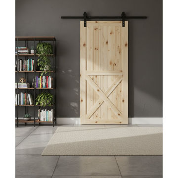 Half X-Brace Barn Door with Vertical Slats & Hardware Kit (2100mm x 920mm x 36mm)