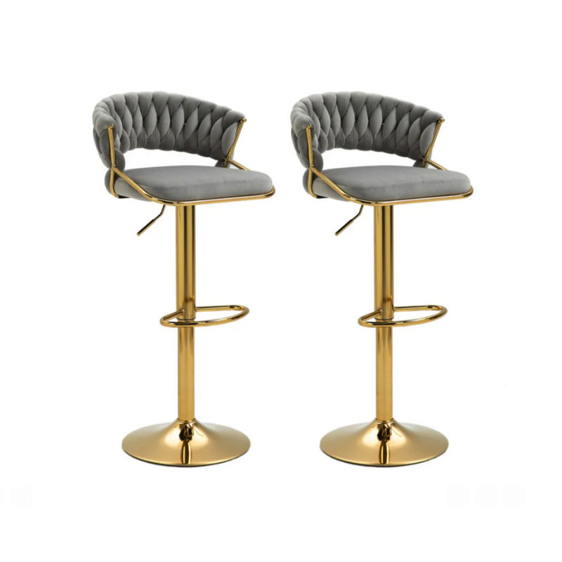 KC FURN – Daisy Set Of 2 Modern Velvet Barstool (Grey)