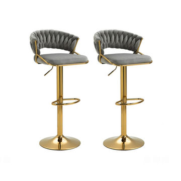 KC FURN – Daisy Set Of 2 Modern Velvet Barstool (Grey)