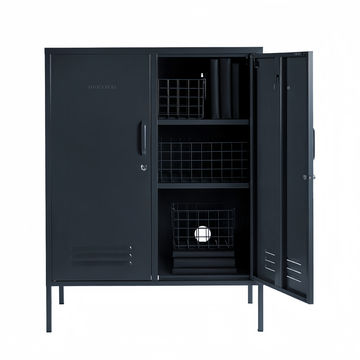 Steel Swing Door Sideboard Midi Locker Storage Cabinet Cupboard - Black