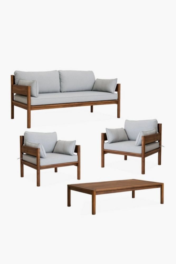 Della 4 Piece Patio Set Solid Walnut Outdoor Seating with Cushions