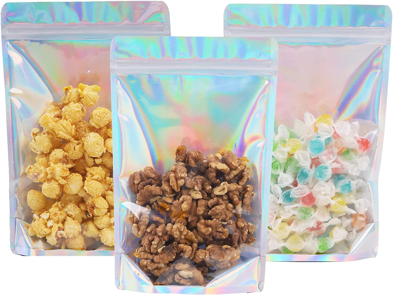 Resealable silver Holographic gift food travel bags - 18x26cm