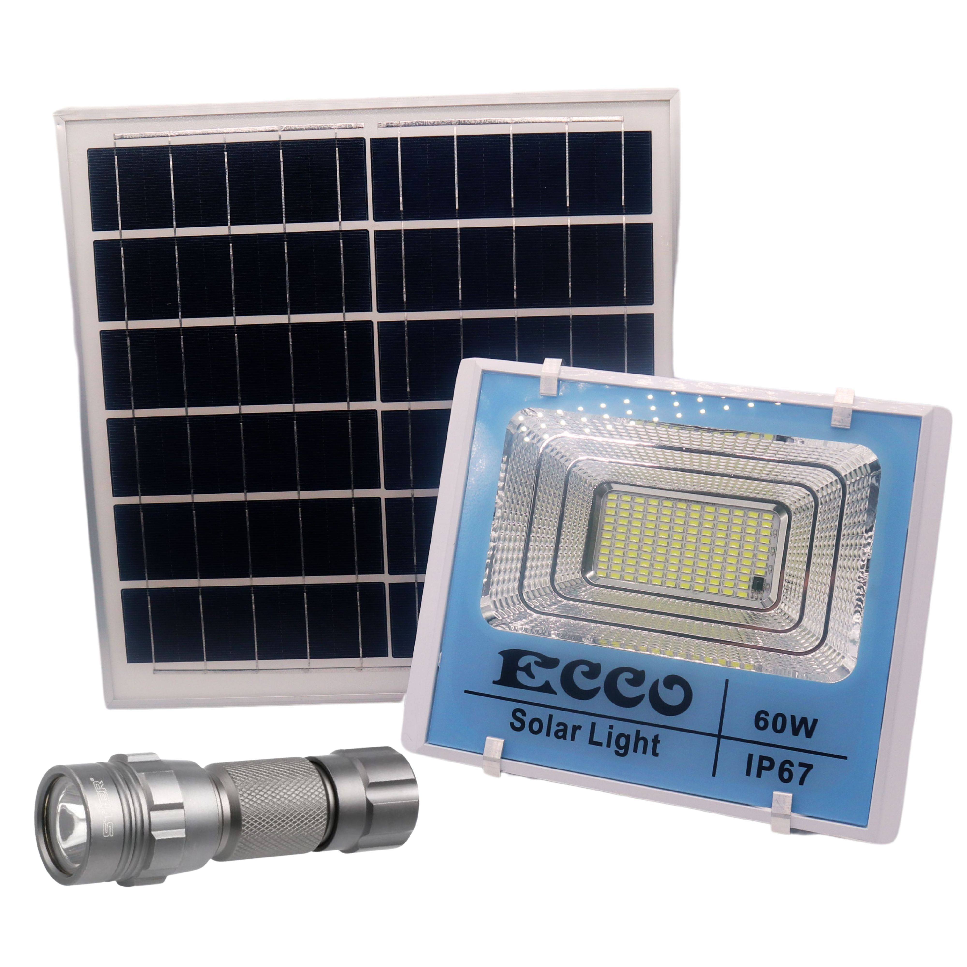 Ecco 60w Solar Flood Light with Remote and Stier Waterproof Torch
