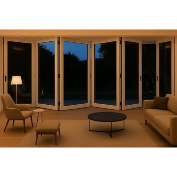 Kenzo - SFD6FG6RW - Aluminium Fold A-Side Door 3.6mx2.1m White 5 Doors Open Right, 1 Door Open Left Viewed From Outside