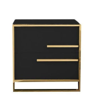 Modern Black & Gold 2-Drawer Nightstand