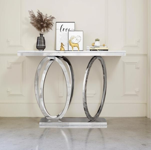 Elegant Marble Top Console Server Table with Oval Bottom