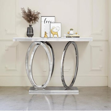 Elegant Marble Top Console Server Table with Oval Bottom