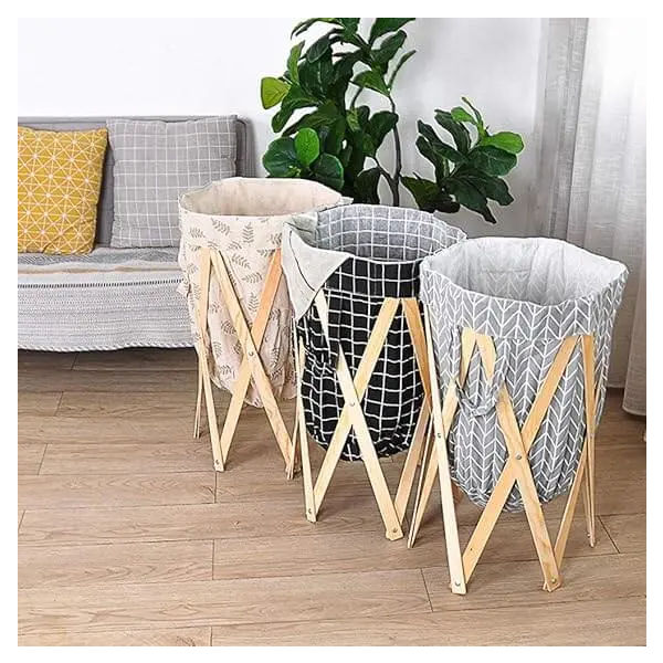 Folding Laundry Basket with Wood Frame