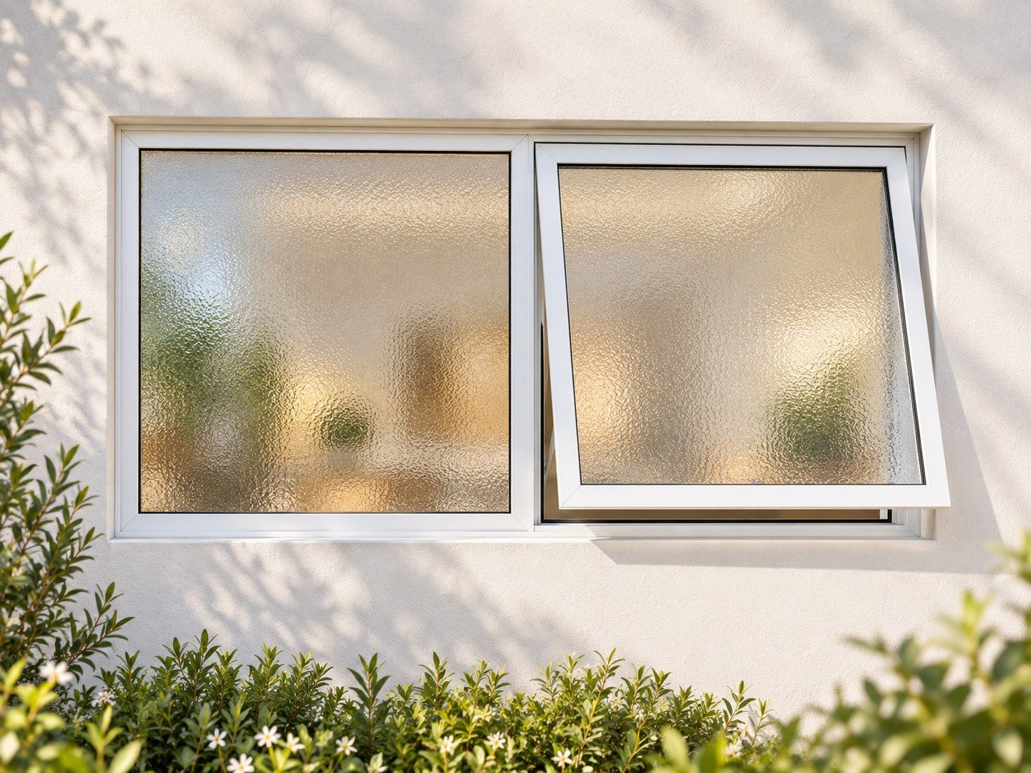 Kenzo Premium Top-Hung Aluminium Window - White, 1200 600 mm, Right Upper Opener with Fixed Side Pane, Obscure Safety Glass