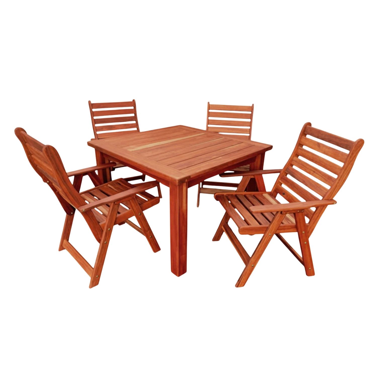 Zambezi Teak Patio Dining Set 4-Seater 1100mm x1 Table x4 Highback Chairs (Cushions Excluded)