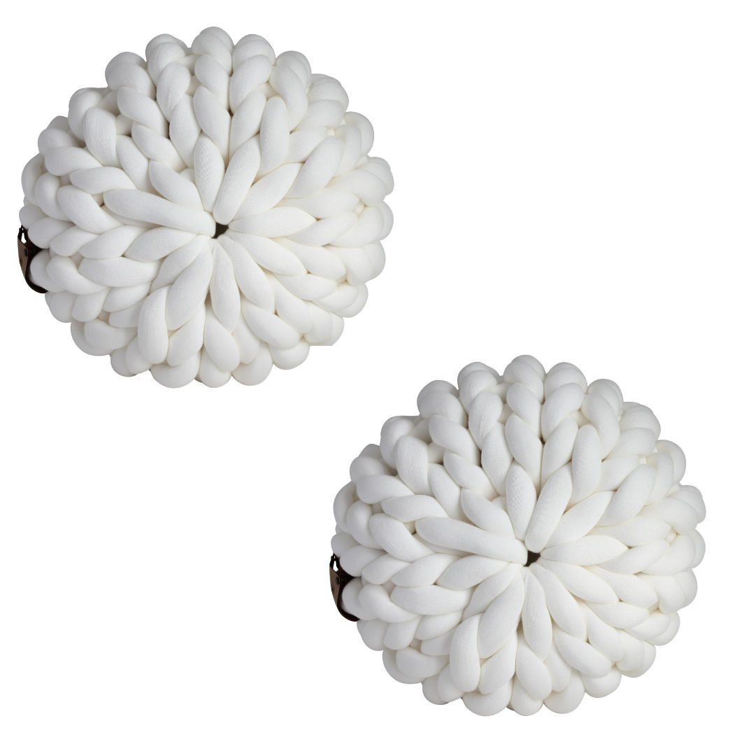 Chunky Knit Medium Pouf SET - WHITE