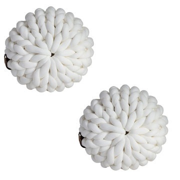 Chunky Knit Medium Pouf SET - WHITE