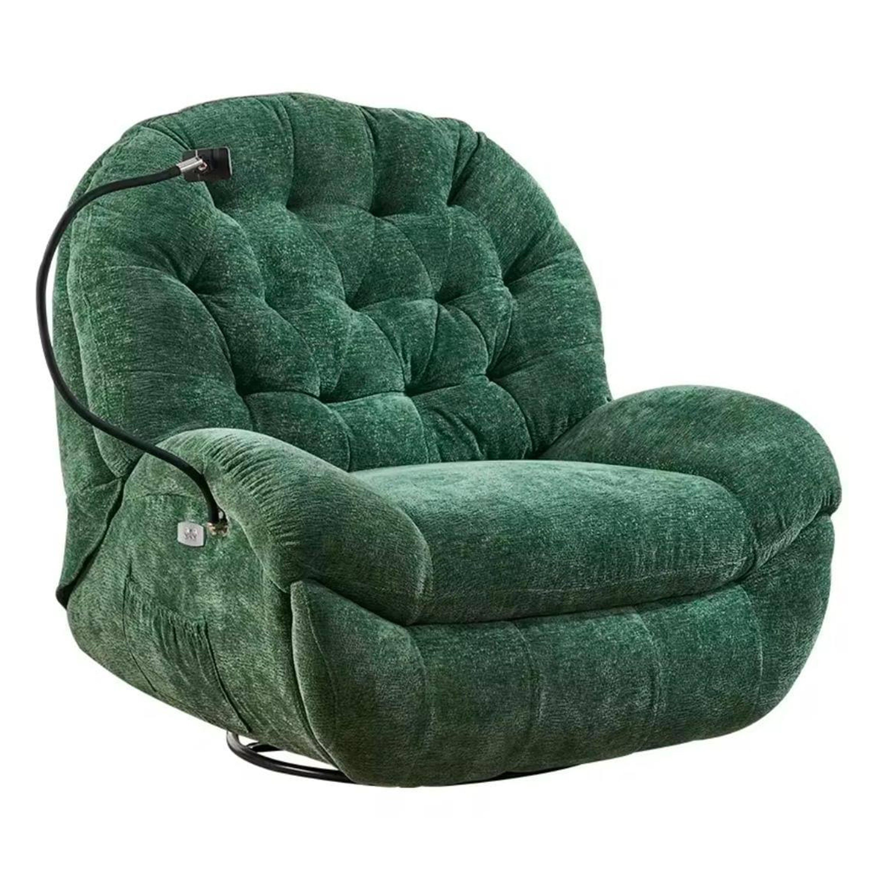 Modern Velvet Upholstered Swivel Recliner Chair with Adjustable Footrest