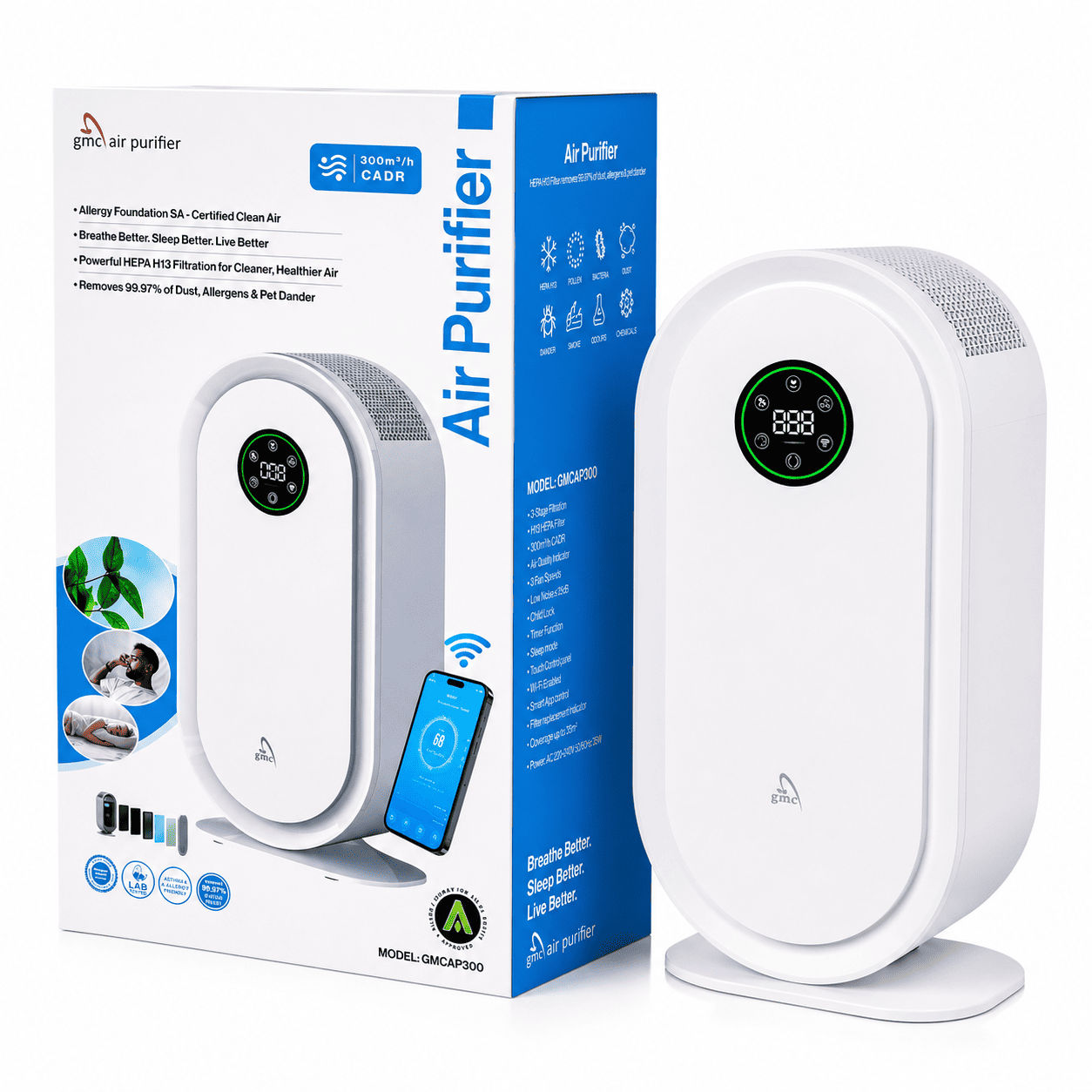 GMC - HOME Air Purifier CADR 300m3WIFIAFSA ApprovedHEPA H13 Filter