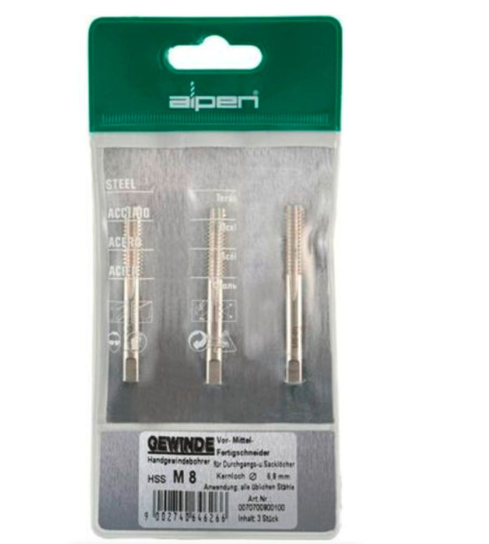 Alpen Hand Tap Set In Pouch M8 HSS 1.25mm Pitch