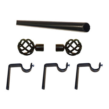 Matoc 32mm Curtain Single Metal Pole Set -Onion Finials -Black -6.0m