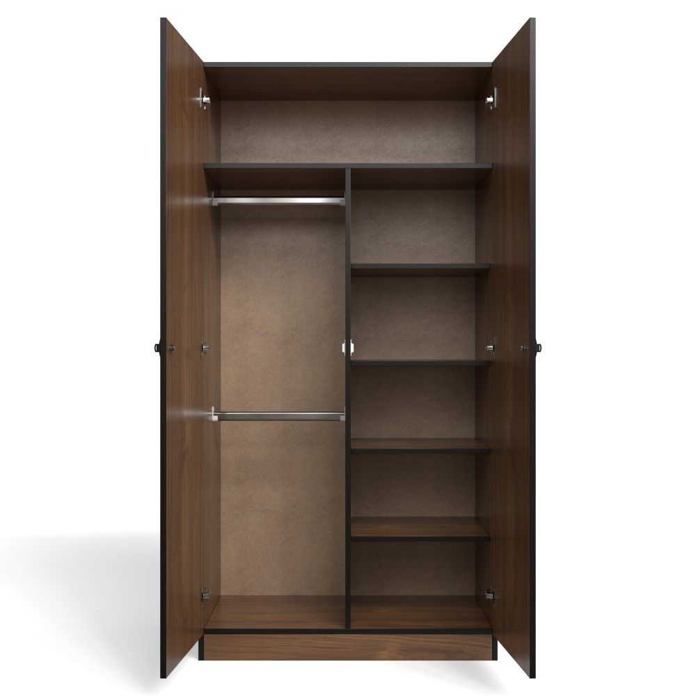 Price Cut - 2 Door Combo Wardrobe - Brown Walnut