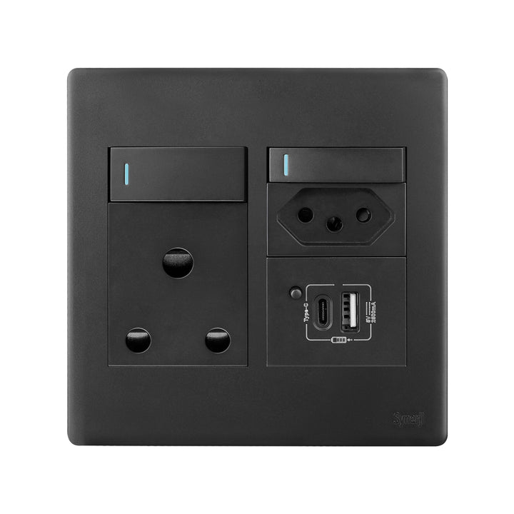 SYNERJI S/S DECO 4X4 RSA + 3PIN EURO SOC/2XUSB - Matt Black