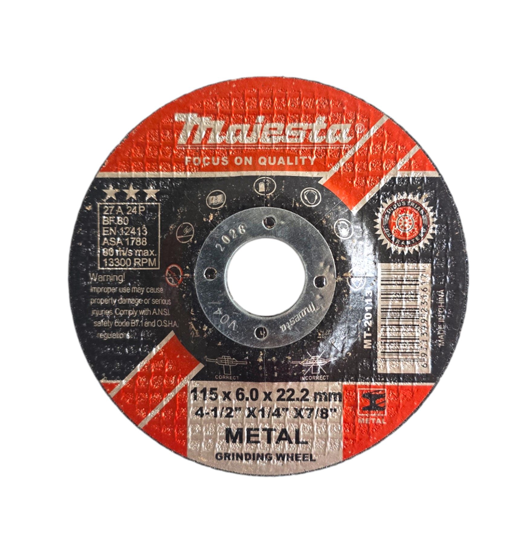 Majesta Grinding Disc for Steel 115mm x 6.0x22.2mm - Box of 10