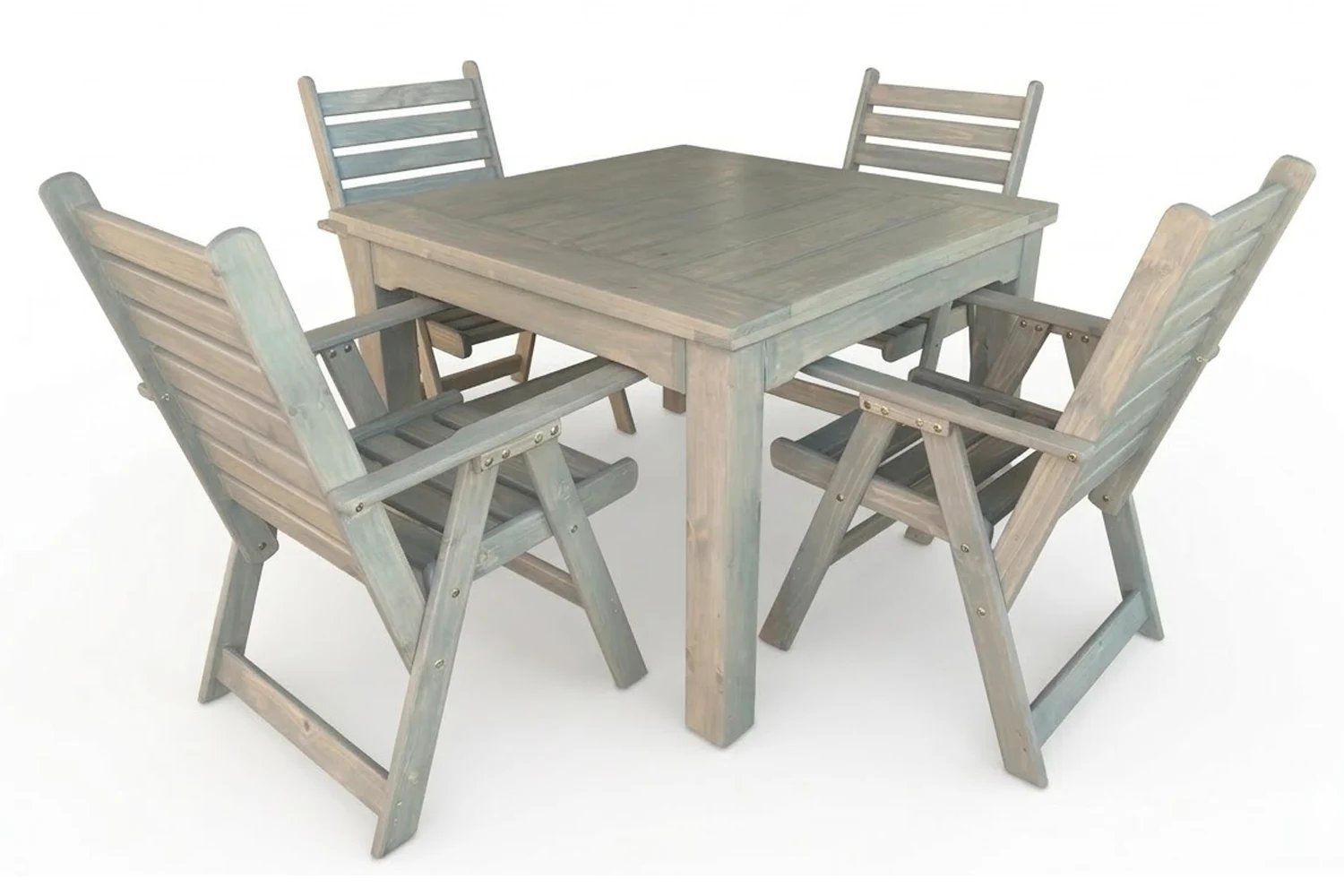 Aged Pine Patio Dining Set 4-Seater 1100mm x1 Table x4 Highback Chairs Charcoal Seat & Back Cushions (Undercover Only)