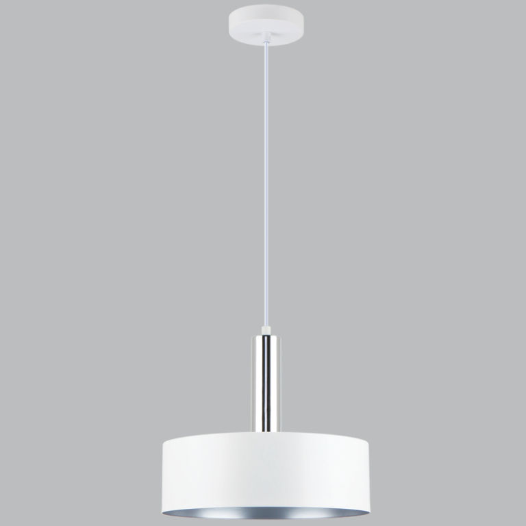 Matt White and Polished Chrome with Silver Inner Metal Pendant