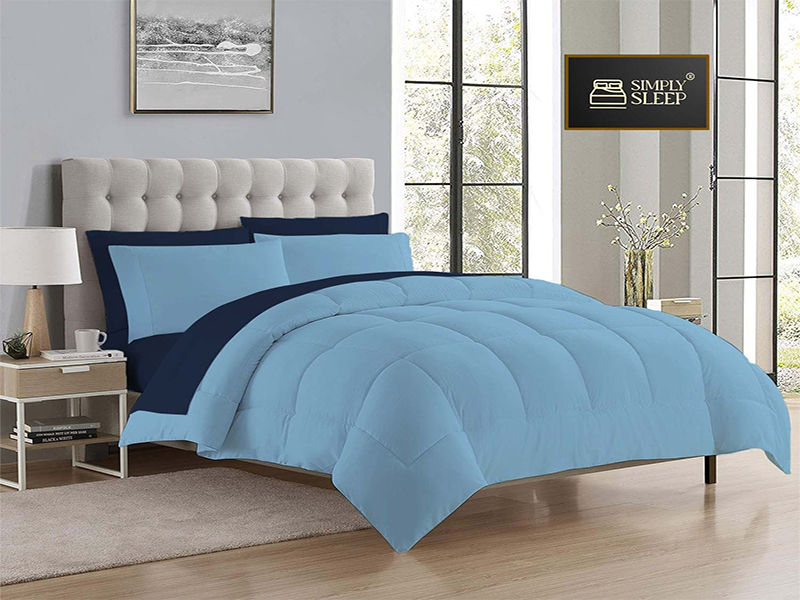 Simply Sleep - Reversible Comforter Set - 90 GSM Micro Fibre - Double - Pageant Blue- Sky Blue (1pc)