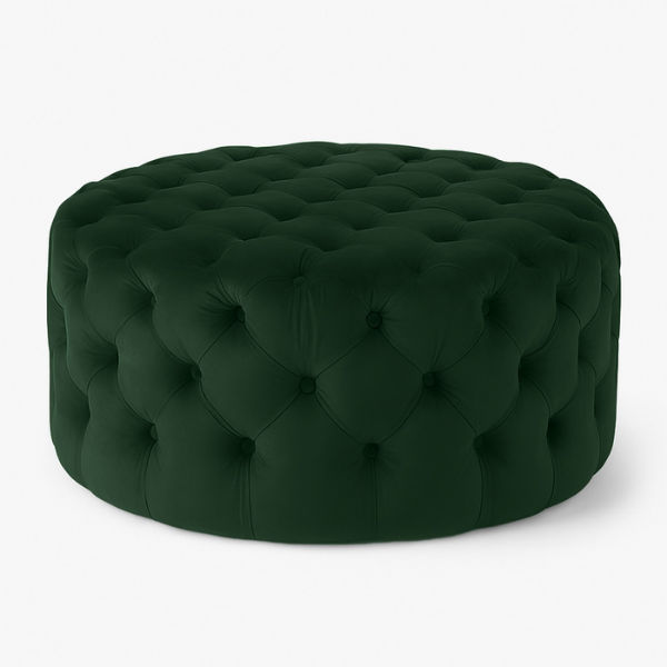 Clark Round Velvet Upholstered Ottoman Medium Green