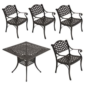 4 Seater - Lattice Aluminium Patio Set / Garden Furniture / Outdoor Dining Set    (4 Lattice Chairs with 90cm x 90cm Square Elizabeth Table) - BLACK